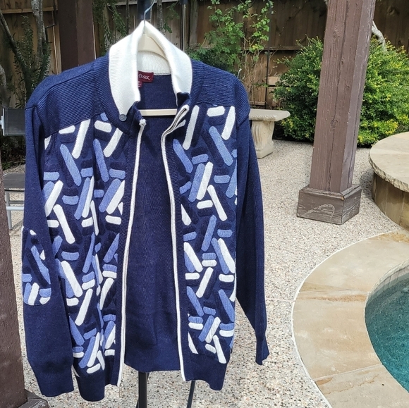 Nwot Silversilk Men's Blue white Woven Zip-Up Cardigan Sweater M - Picture 14 of 14